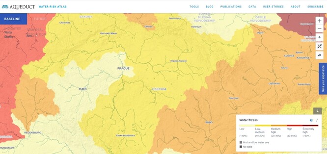 Obr. 2. Mapa míst s nedostatkem vody na území ČR v současnosti